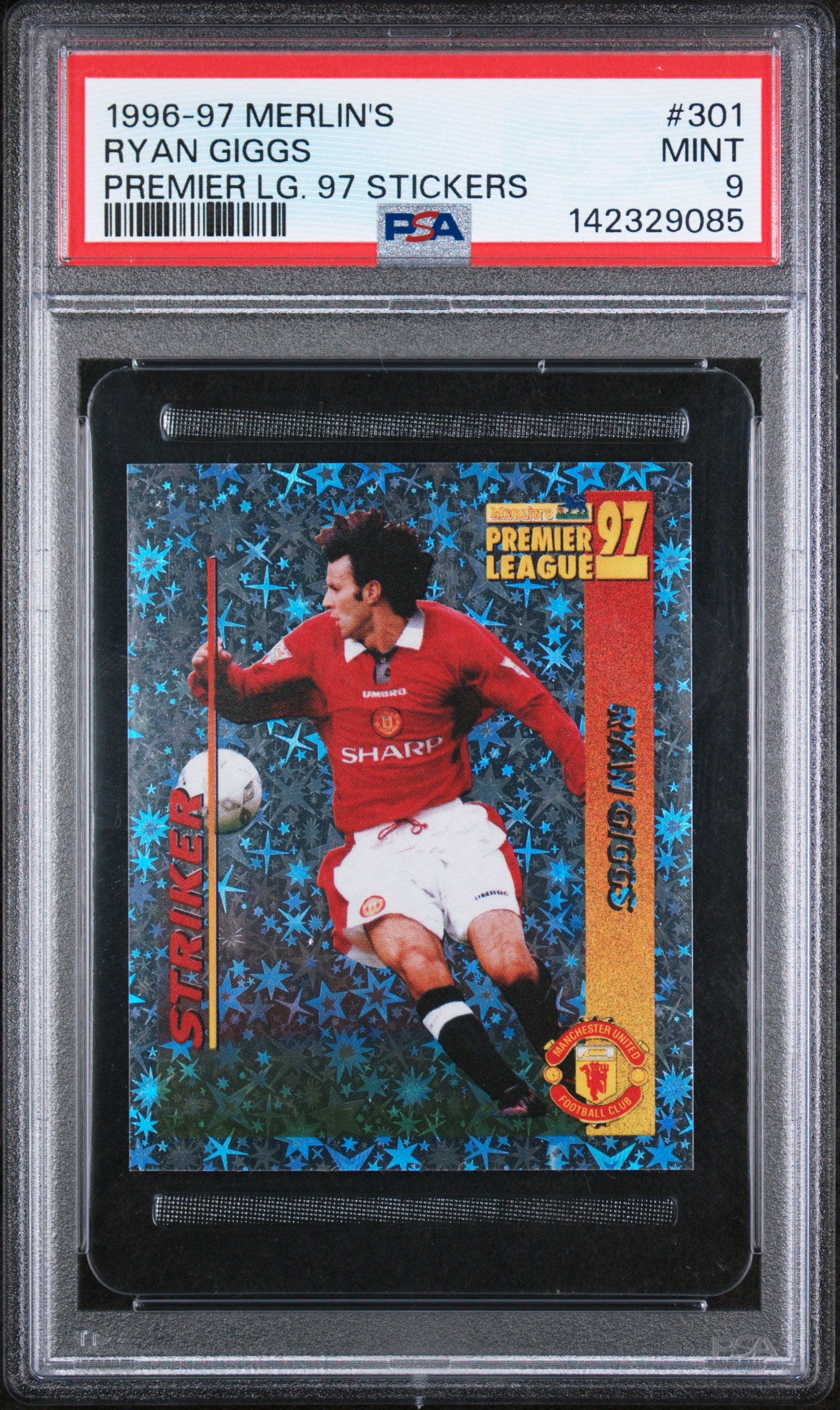 1996 Merlin | Ryan Giggs #301 | Foil Sticker | PSA 9 Mint