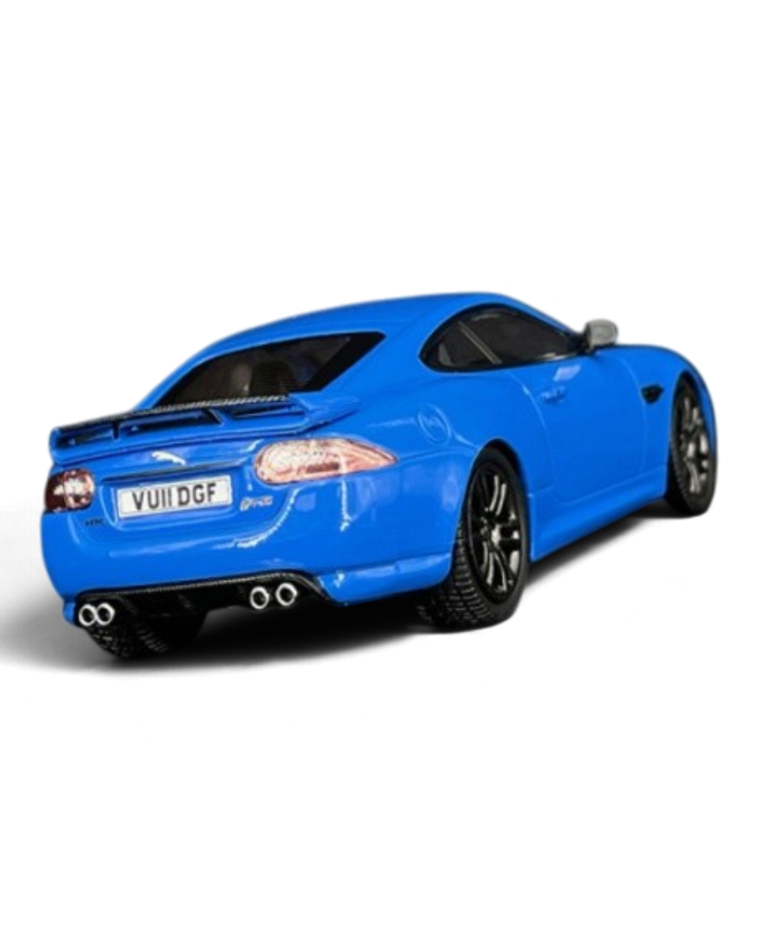 VaultifyUK 1:43 scale IXO Jaguar XKR-S model car in French Racing Blue with rear spoiler and black alloy wheels