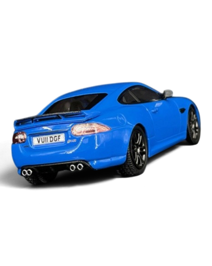 VaultifyUK 1:43 scale IXO Jaguar XKR-S model car in French Racing Blue with rear spoiler and black alloy wheels