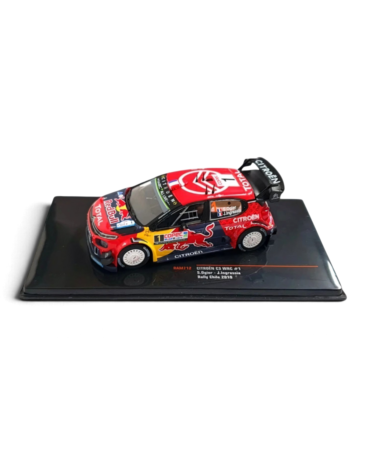 VaultifyUK IXO 1:43 scale Citroën C3 WRC rally car model in red and blue livery with Red Bull and Total branding.
