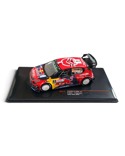 VaultifyUK IXO 1:43 scale Citroën C3 WRC rally car model in red and blue livery with Red Bull and Total branding.