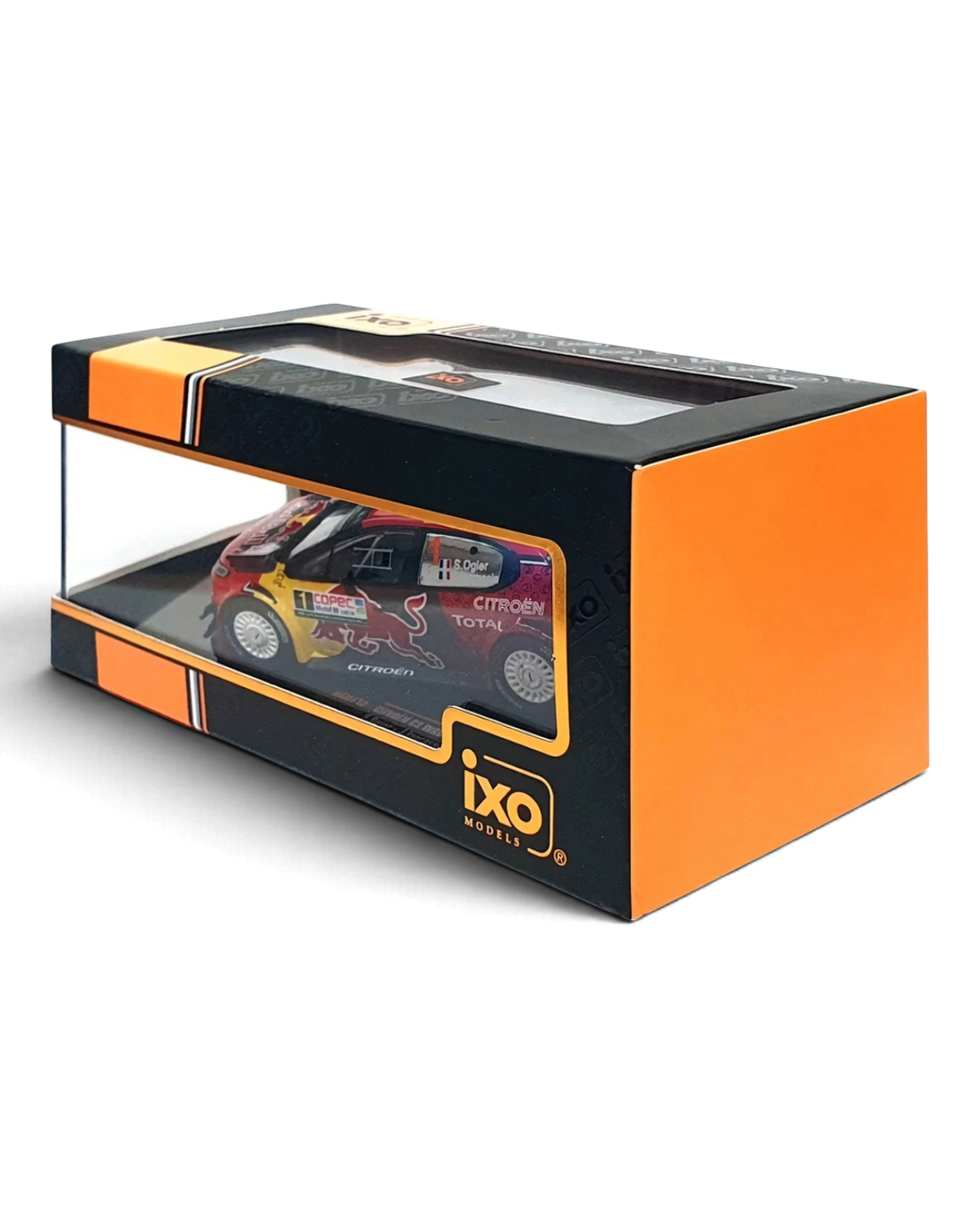 VaultifyUK IXO 1:43 scale Citroën C3 WRC rally car model in red and blue livery, displayed in its original box.