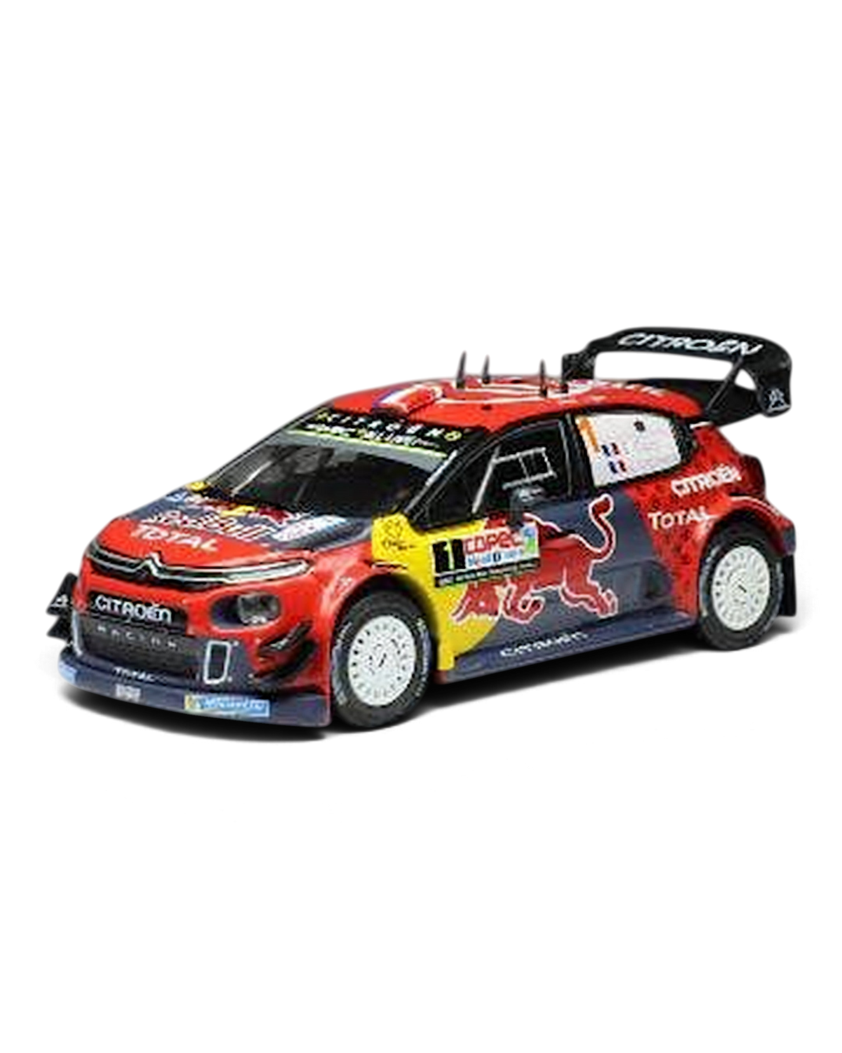 VaultifyUK IXO 1:43 scale Citroën C3 WRC rally car model in red and blue livery with Red Bull and Total branding.