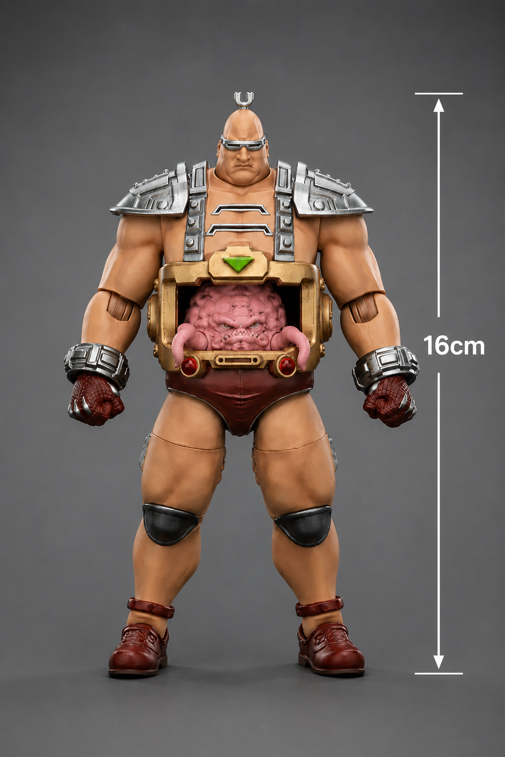 JoyToy TMNT Krang action figure front view with vertical measurement showing an approximate height of 16cm