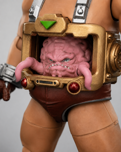 Close-up of Krang inside the gold control compartment of the JoyToy android body