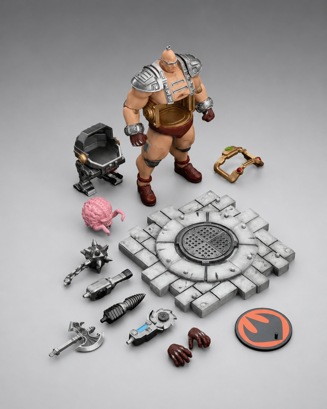 JoyToy TMNT Krang action figure with walker, weapons, interchangeable hands and sewer display base