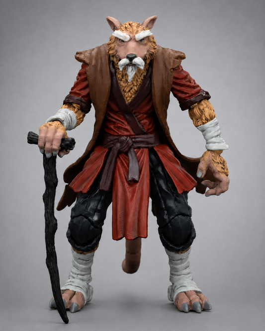 JoyToy TMNT Master Splinter action figure front view holding his wooden walking staff