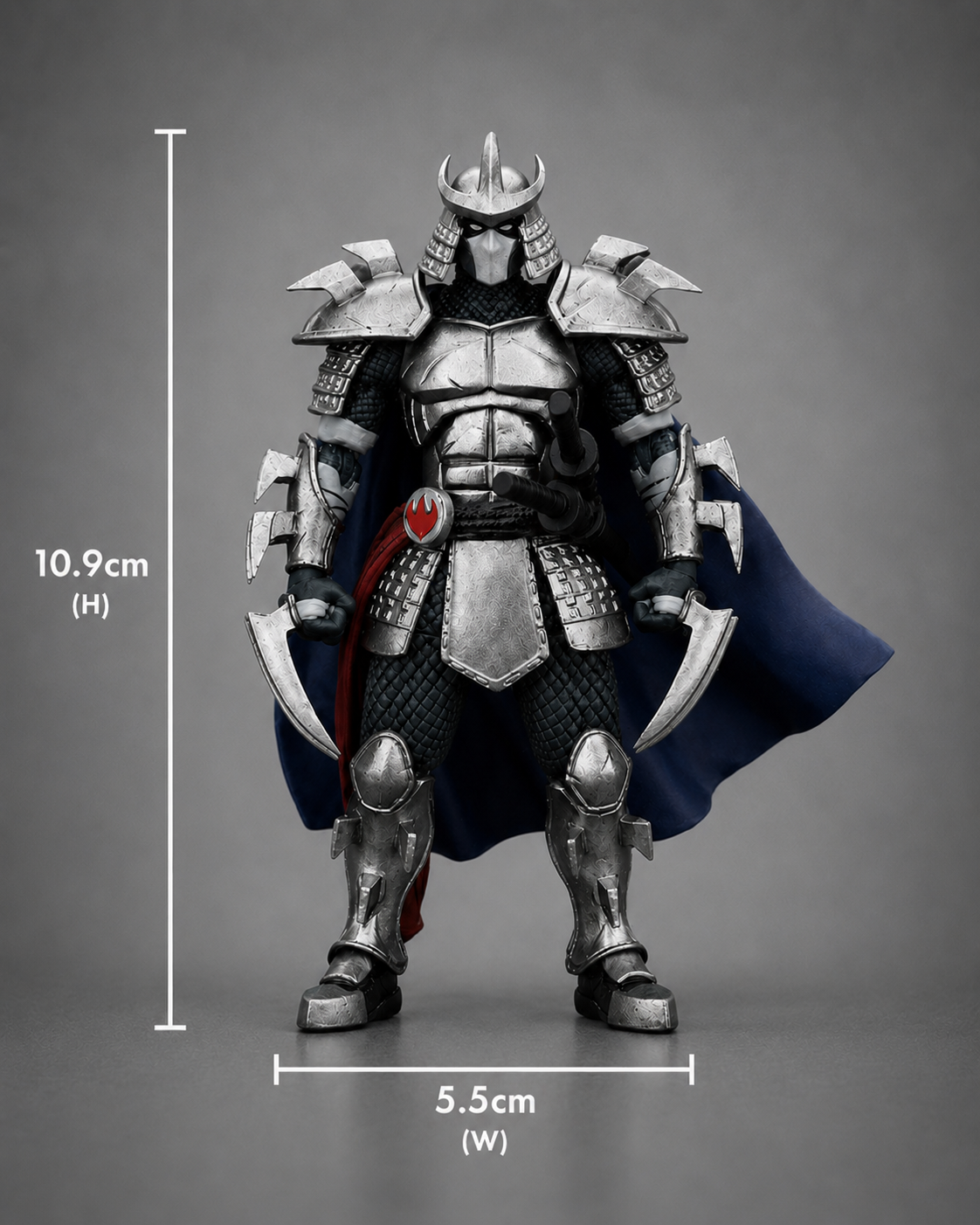 JoyToy TMNT Shredder action figure dimensions showing 10.9cm height and 5.5cm width