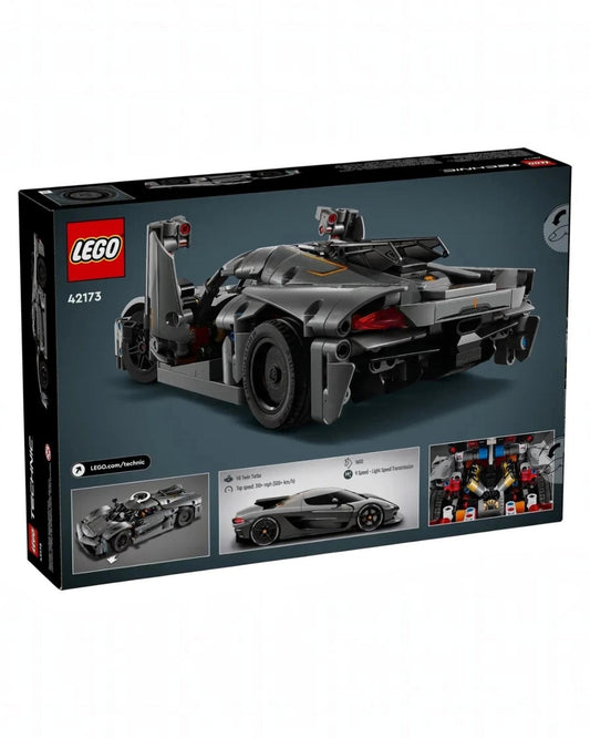 LEGO Technic Koenigsegg Jesko Absolut 42173 packaging showing functional model features