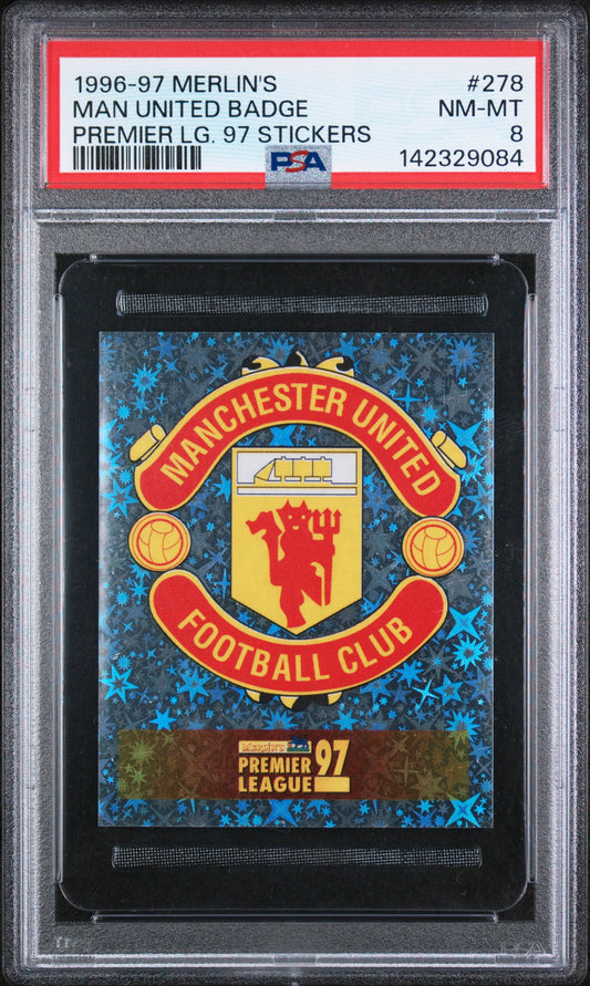 1996 Merlin | Manchester United Badge #278 | Club Badge Sticker | PSA 8 NM-MT