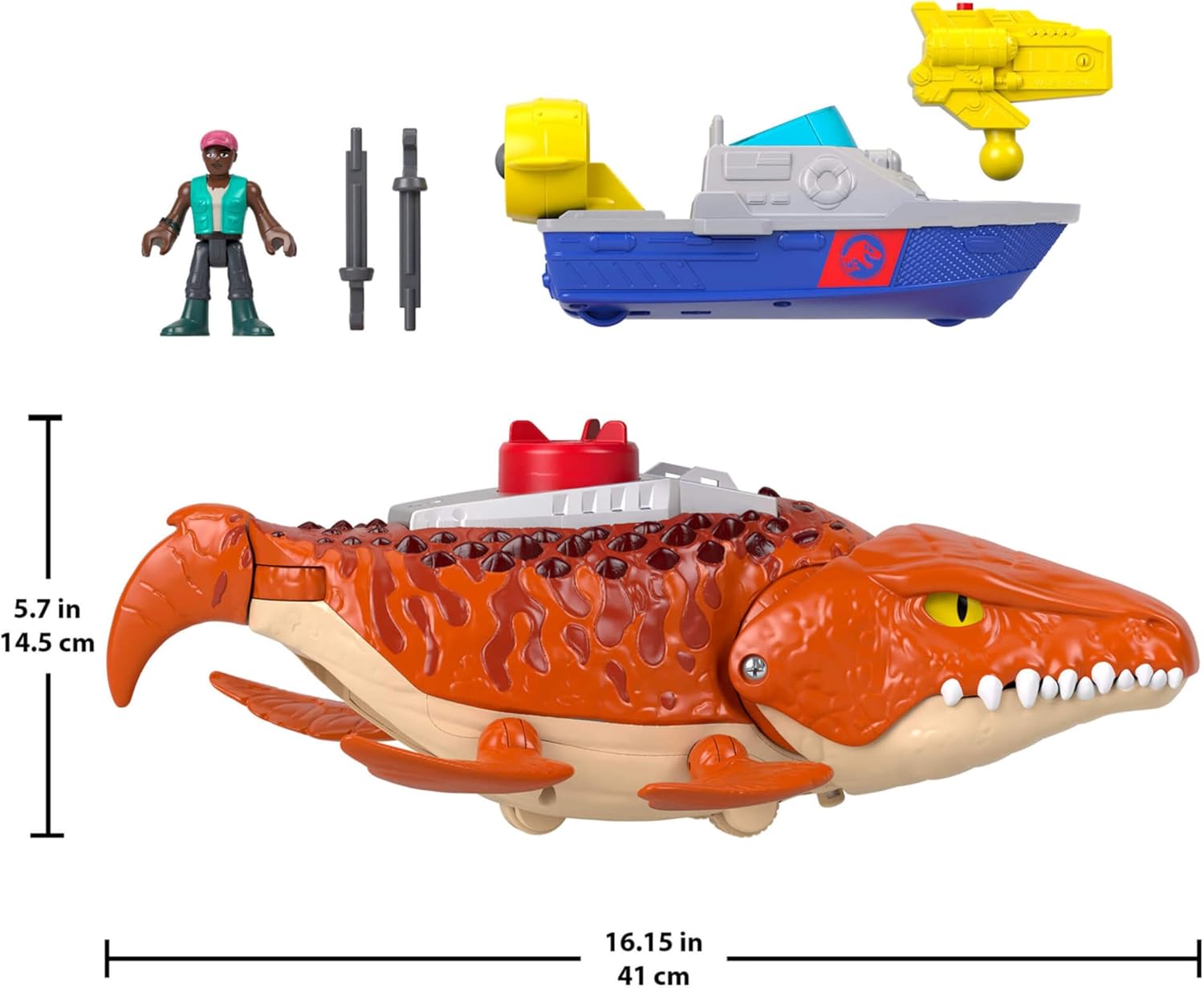 Fisher-Price Imaginext Jurassic World Rebirth Aquachomp Chase Mosasaurus Playset with Boat and Action Figure