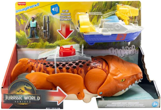 Fisher-Price Imaginext Jurassic World Rebirth Aquachomp Chase Mosasaurus Playset with Boat and Action Figure