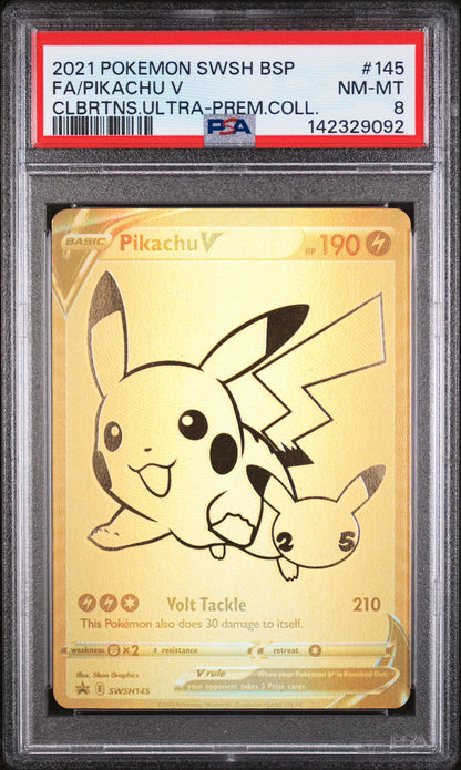 2021 Pokémon | Pikachu V #SWSH145 | Gold Promo | PSA 8 NM-MT