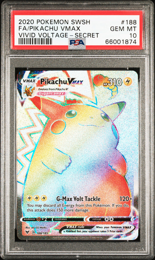 2020 Pokémon TCG | Pikachu VMAX #188/185 | Rainbow Secret Rare Vivid Voltage | PSA 10 GEM MINT