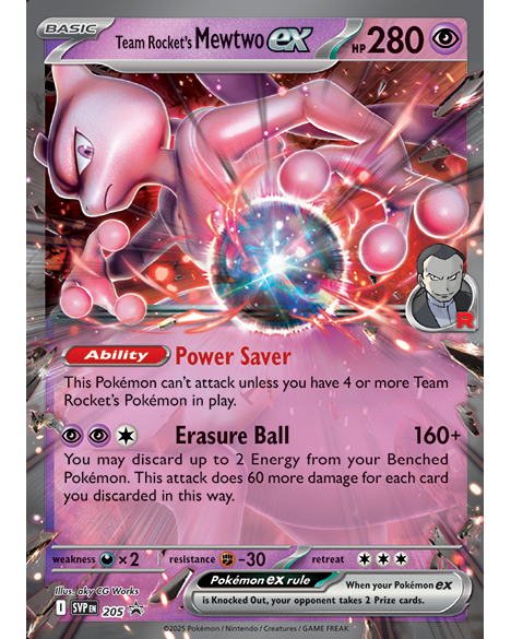 Front of Team Rocket's Mewtwo jumbo Pokémon card from the Pokémon TCG, featuring Team Rocket's Mewtwo in dynamic full-colour artwork.