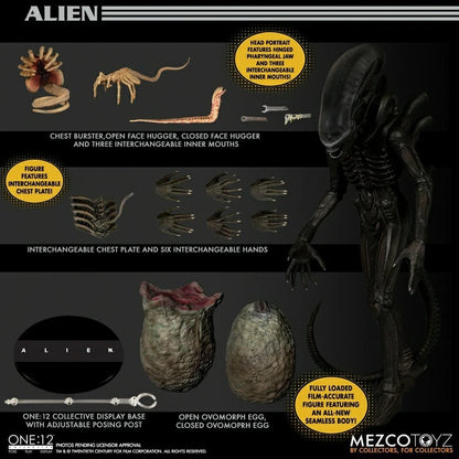 Mezco One:12 Collective Alien | 7” Xenomorph Action Figure | Movie Collectable