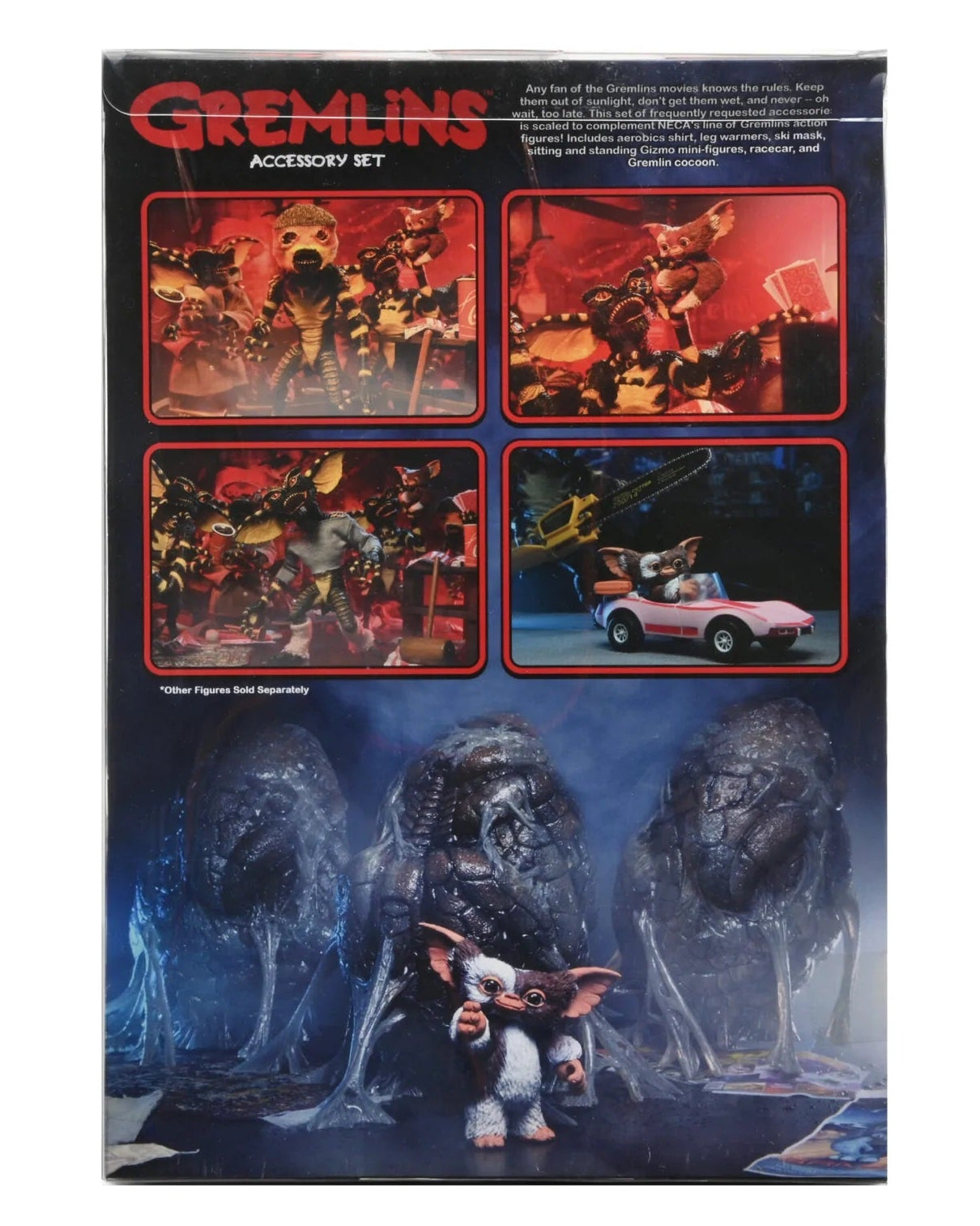 NECA Gremlins 1984 Accessory Set | Gizmo Mini Figures, Cocoon & Pink Car | Movie Collectable
