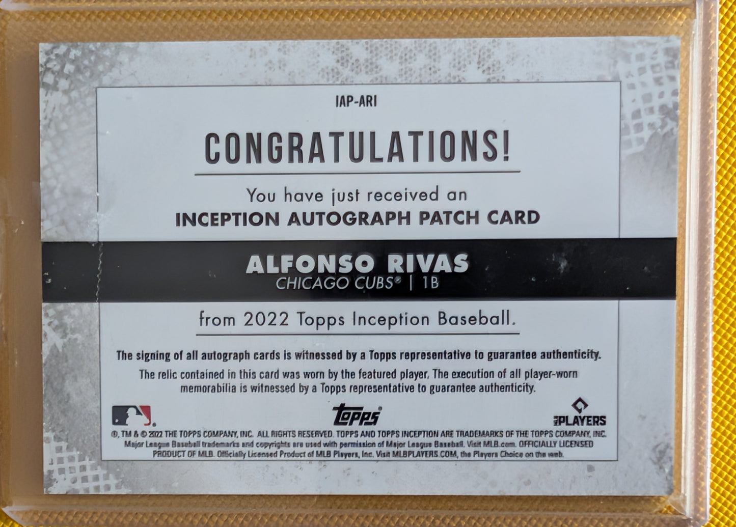 Alfonso Rivas Auto Relic /249 | 2022 Topps Inception Autograph Patch | Chicago Cubs