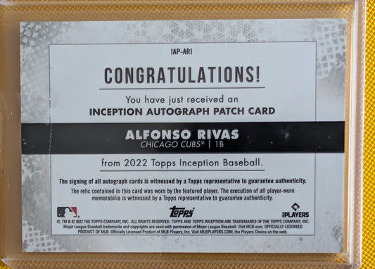 Alfonso Rivas Auto Relic /249 | 2022 Topps Inception Autograph Patch | Chicago Cubs
