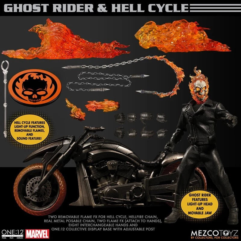 Mezco One:12 Collective Ghost Rider & Hell Cycle Set | Marvel Action Figure