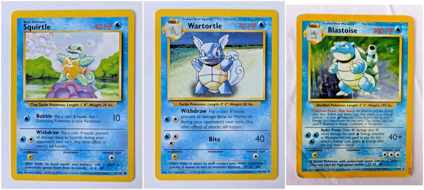 Pokémon TCG | Base Set Evolution Set | Squirtle / Wartortle / Blastoise | LP–HP