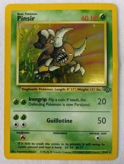Pokémon trading card featuring Pinsir on a textured gray background
