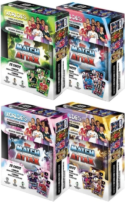 Topps Match Attax 2025/26 Mini Tin | World Beaters, Global Goalscorers, Homegrown Heroes, International Icons