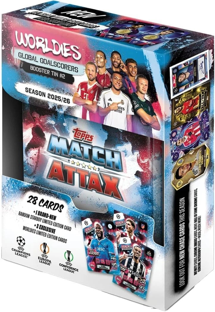 Topps Match Attax 2025/26 Mini Tin | World Beaters, Global Goalscorers, Homegrown Heroes, International Icons