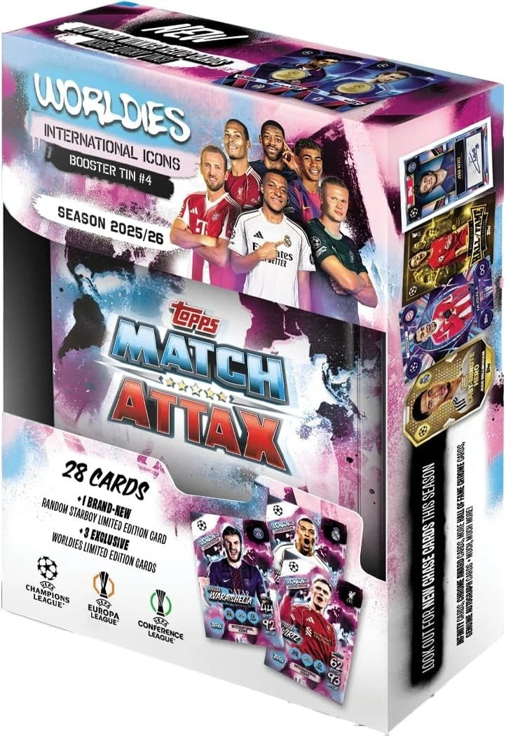 Topps Match Attax 2025/26 Mini Tin | World Beaters, Global Goalscorers, Homegrown Heroes, International Icons