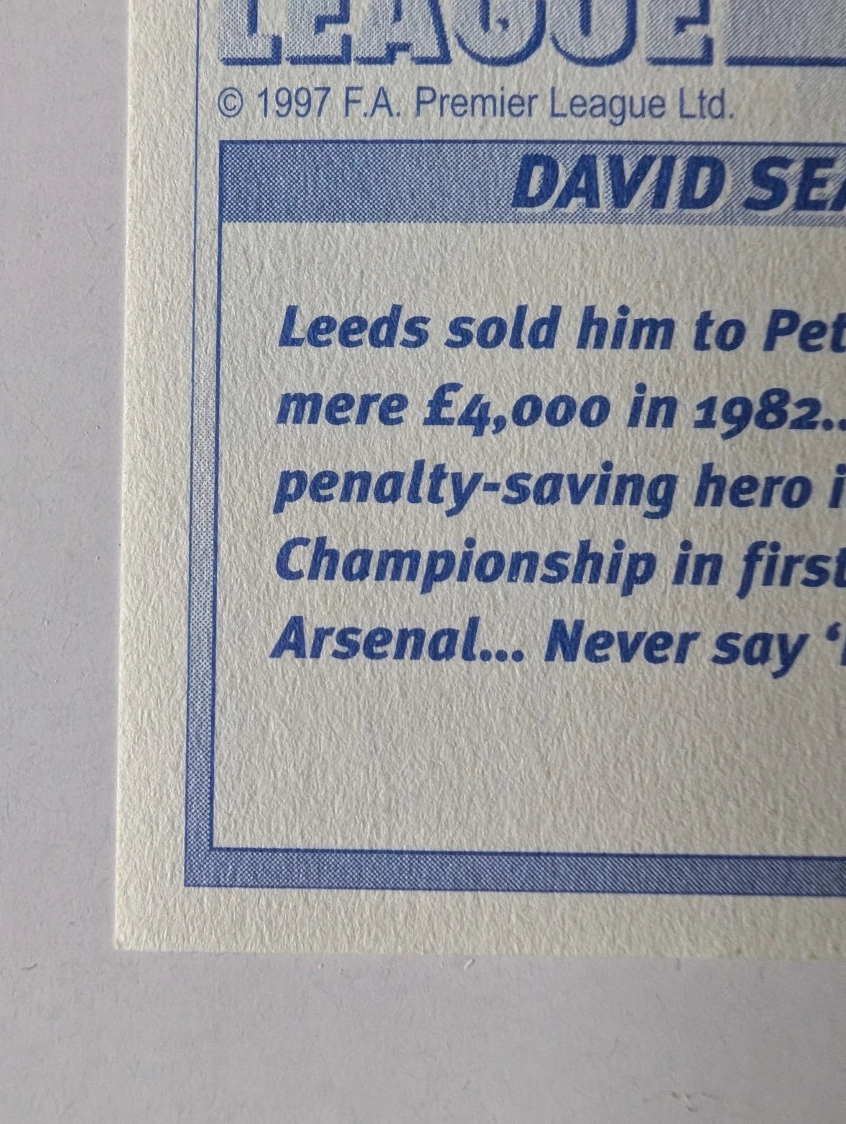 Merlin Premier League 97 Sticker | David Seaman Arsenal | NM