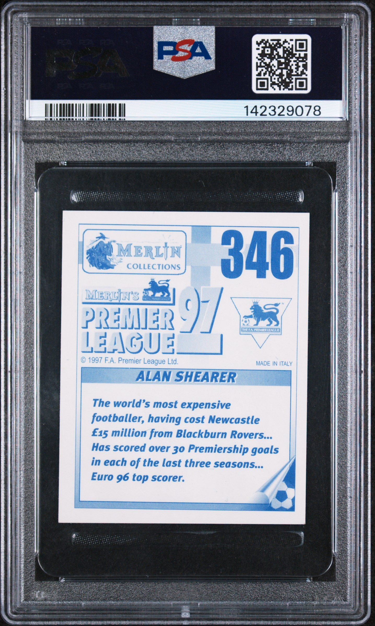 1996 Merlin | Alan Shearer #346 | Premier League Sticker | PSA 6 EX-MT