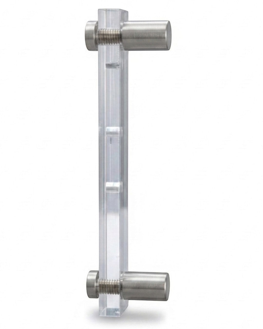 VaultifyUK 3-slab acrylic wall display frame side view showing clear panels and metal mounting standoffs