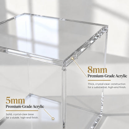 VaultifyUK crystal-clear acrylic display case for Funko Pop! Premium figures with 8mm and 5mm thick panels.
