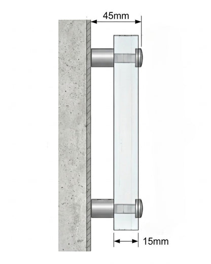 Side profile diagram of VaultifyUK 3-Slab Acrylic Wall Display Frame showing 45mm standoff depth and 15mm frame width.