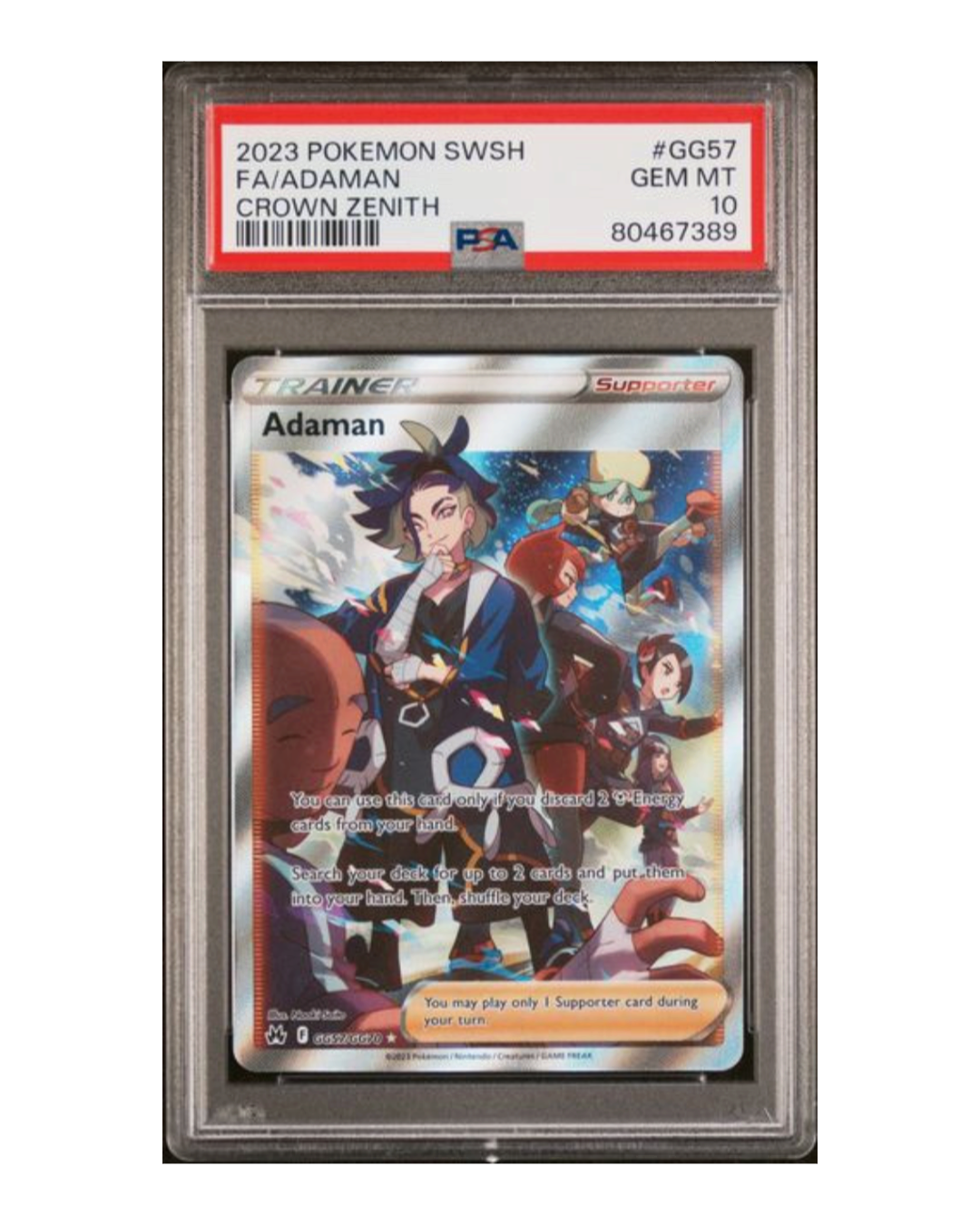 VaultifyUK PSA 10 Gem Mint Adaman full art trainer card from the Pokémon Crown Zenith Galarian Gallery set