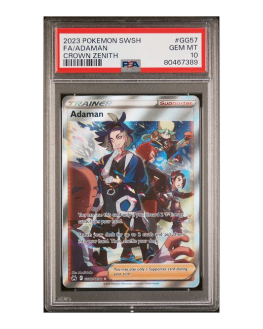 VaultifyUK PSA 10 Gem Mint Adaman full art trainer card from the Pokémon Crown Zenith Galarian Gallery set
