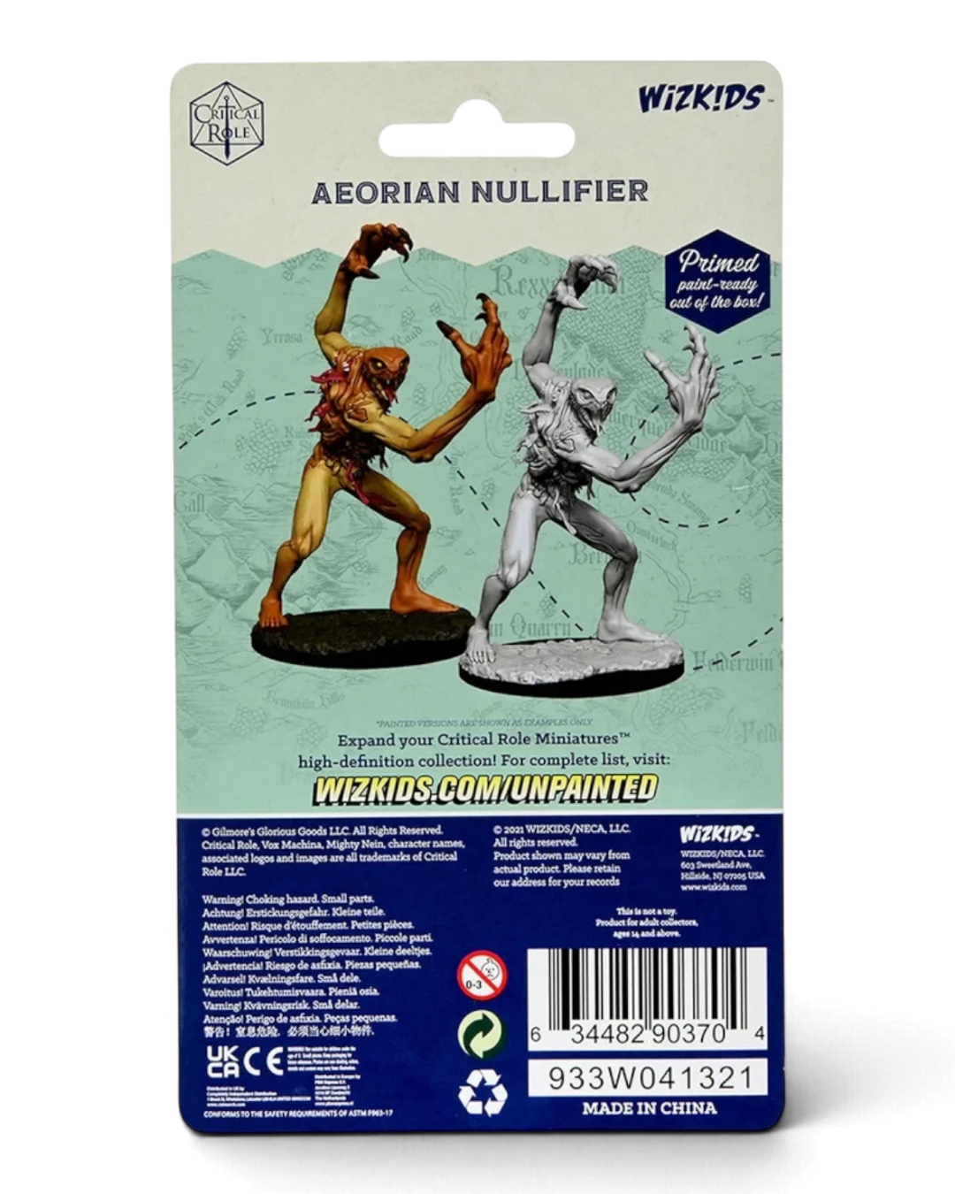 VaultifyUK Critical Role Aeorian Nullifier unpainted miniature in blister packaging showing painted and grey models.