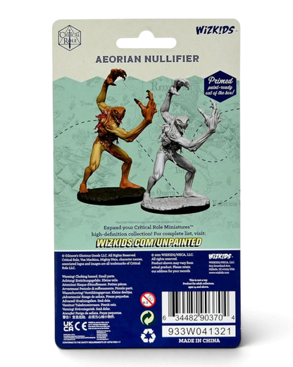 VaultifyUK Critical Role Aeorian Nullifier unpainted miniature in blister packaging showing painted and grey models.