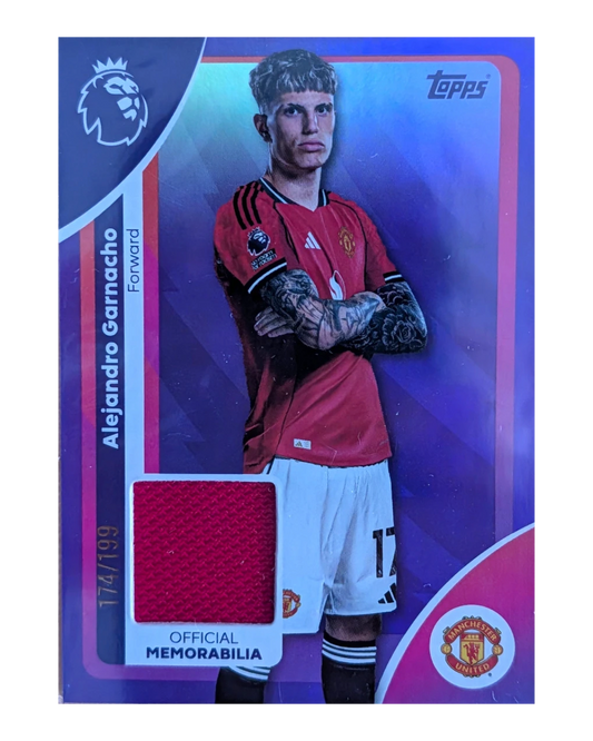 VaultifyUK Alejandro Garnacho Topps Premier League 2025/26 player-worn relic patch card numbered 174/199
