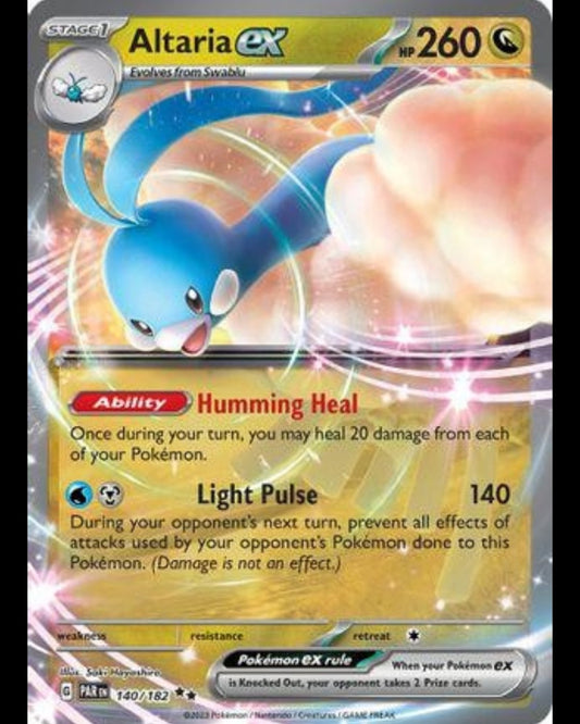 VaultifyUK Altaria ex 140/182 holofoil Pokémon card from Scarlet and Violet Paradox Rift set in Near Mint condition.