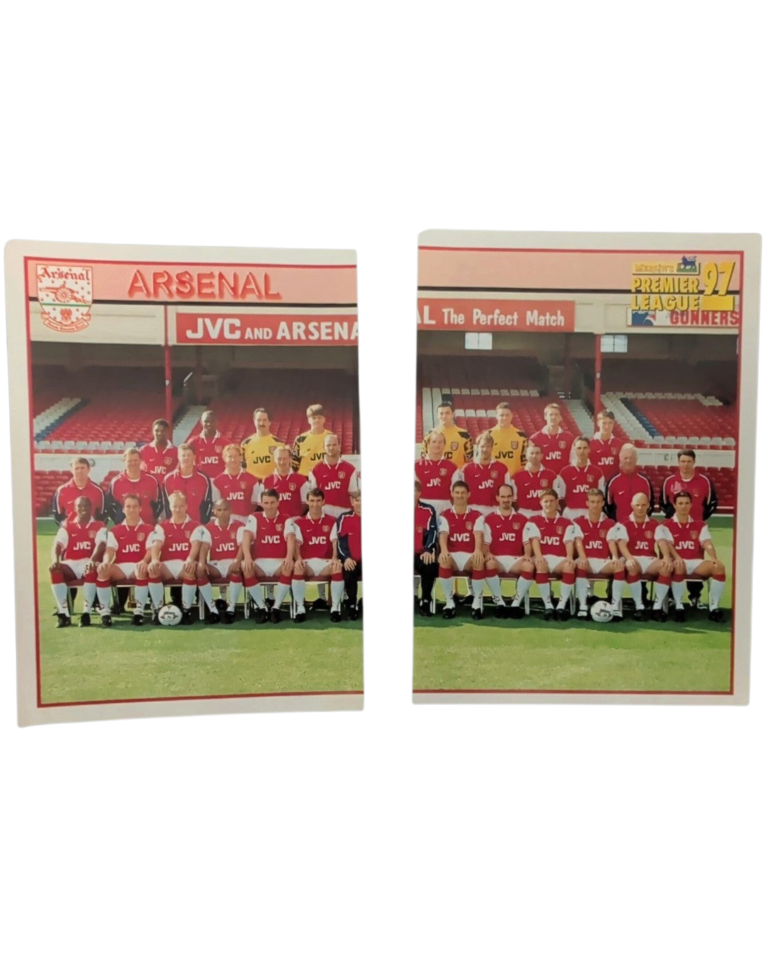 VaultifyUK 1997 Merlin Arsenal Premier League team stickers number 5 and 6 featuring the full 1996-97 squad photo