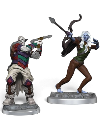 VaultifyUK Critical Role Ashari Stoneguard and Skydancer unpainted tabletop gaming miniatures on round bases