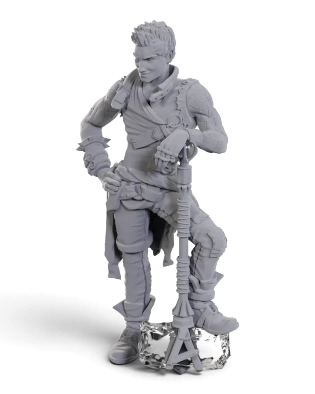 VaultifyUK unpainted Ashton Greymoore earth genasi barbarian miniature with detailed sculpted features and hammer