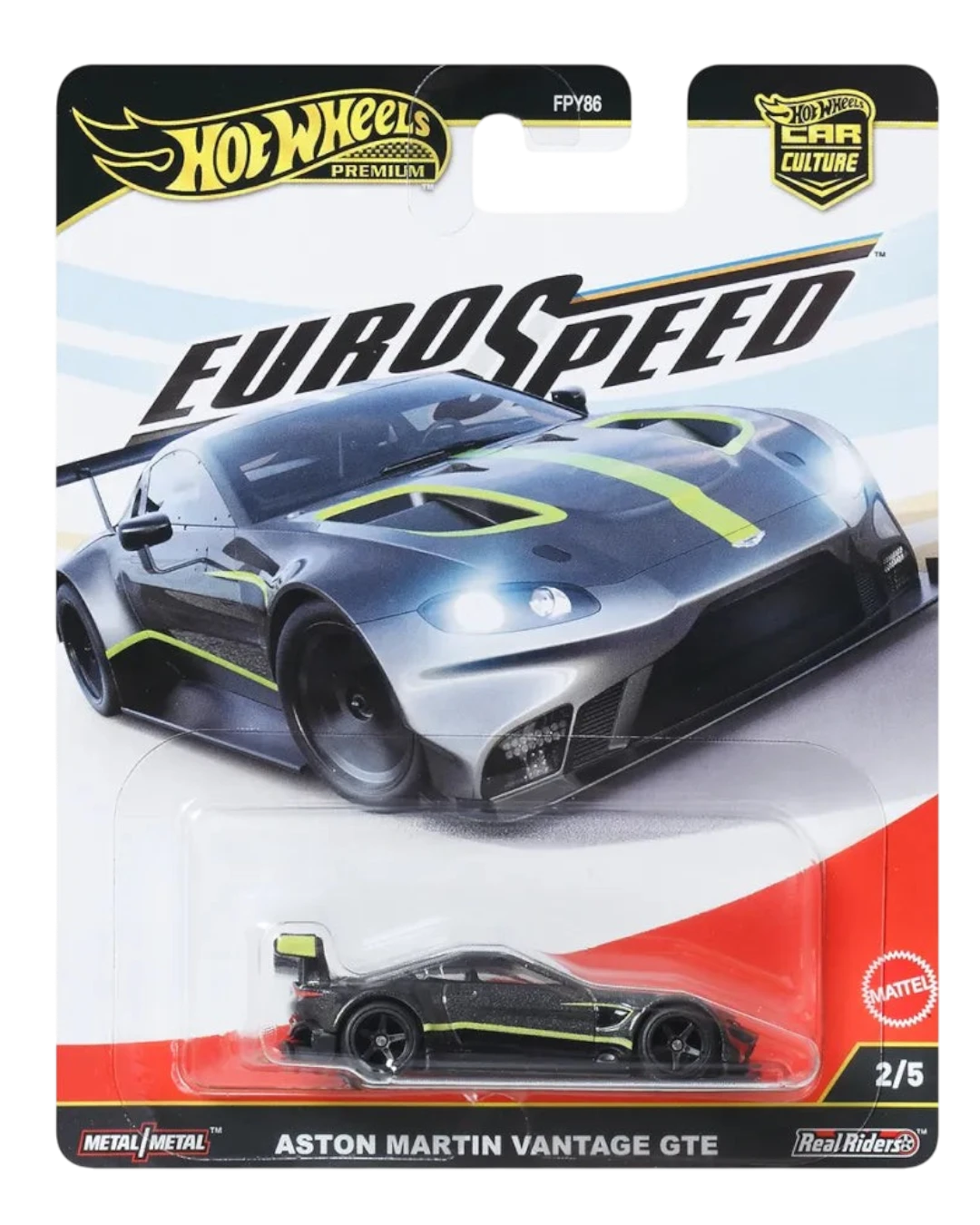 VaultifyUK Hot Wheels Premium Car Culture EuroSpeed Aston Martin Vantage GTE die-cast car in blister packaging