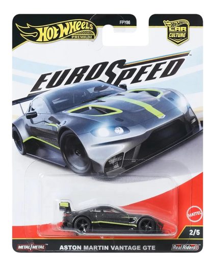 VaultifyUK Hot Wheels Premium Car Culture EuroSpeed Aston Martin Vantage GTE die-cast car in blister packaging