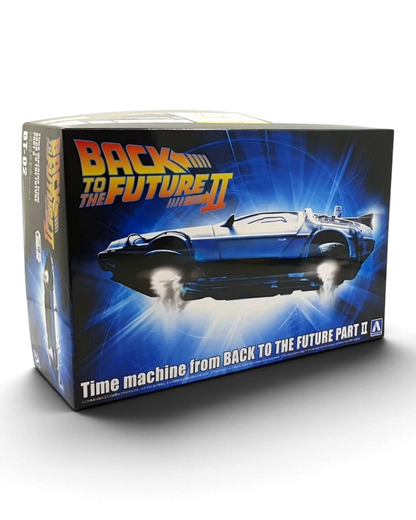 VaultifyUK Aoshima Back to the Future Part II DeLorean flying mode 1:24 scale model kit box art