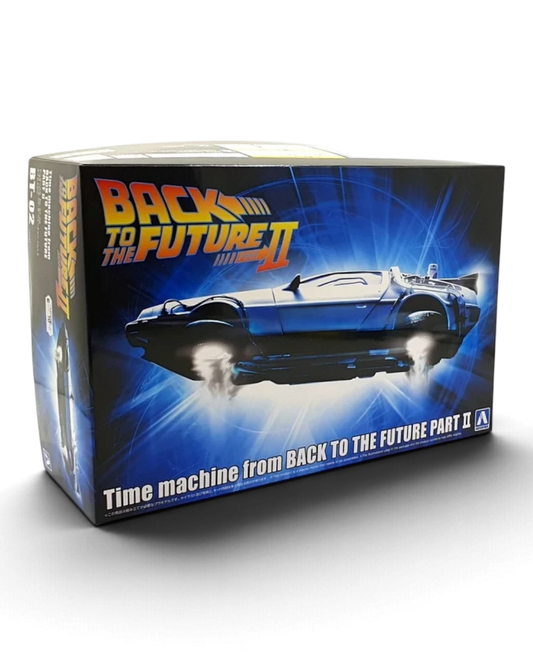 VaultifyUK Aoshima Back to the Future Part II DeLorean flying mode 1:24 scale model kit box art