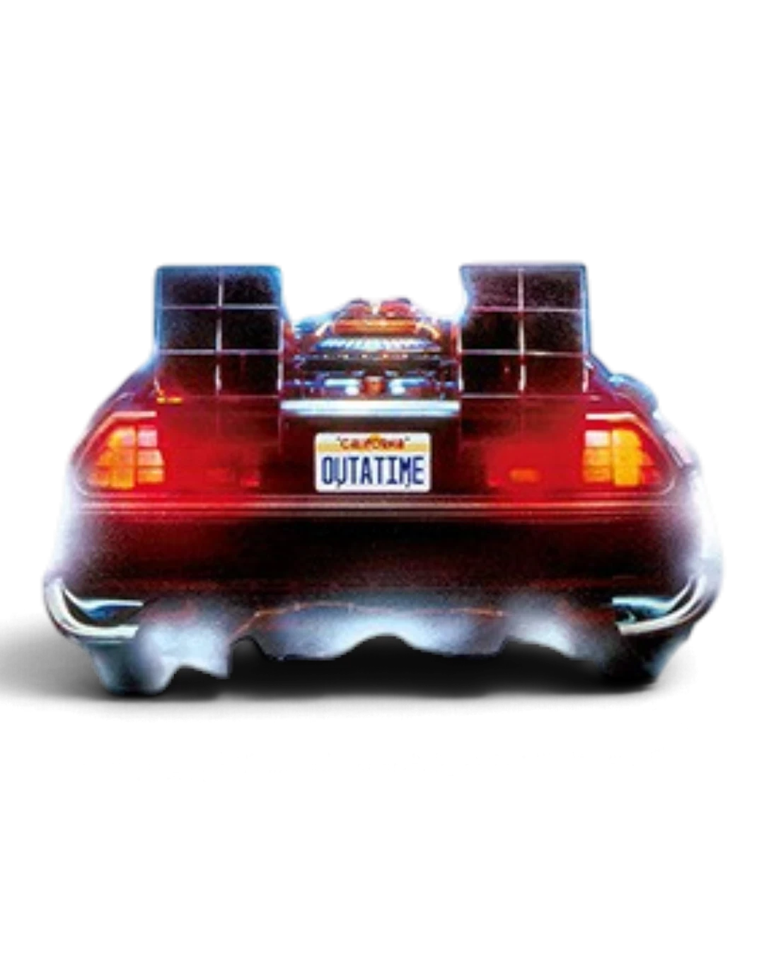 VaultifyUK 1:24 scale Back to the Future DeLorean model kit showing the rear view with OUTATIME license plate