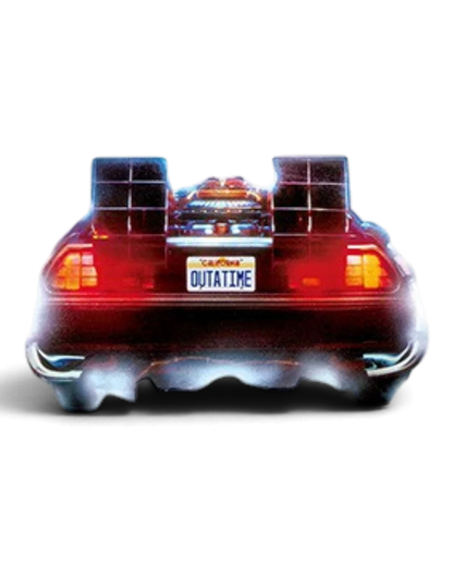 VaultifyUK 1:24 scale Back to the Future DeLorean model kit showing the rear view with OUTATIME license plate