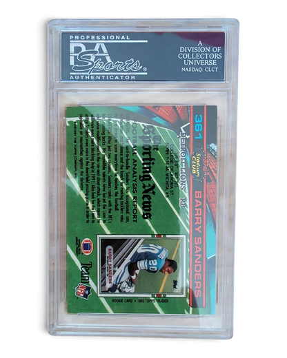 VaultifyUK PSA 10 graded 1991 Stadium Club Barry Sanders Detroit Lions football card back view in protective slab